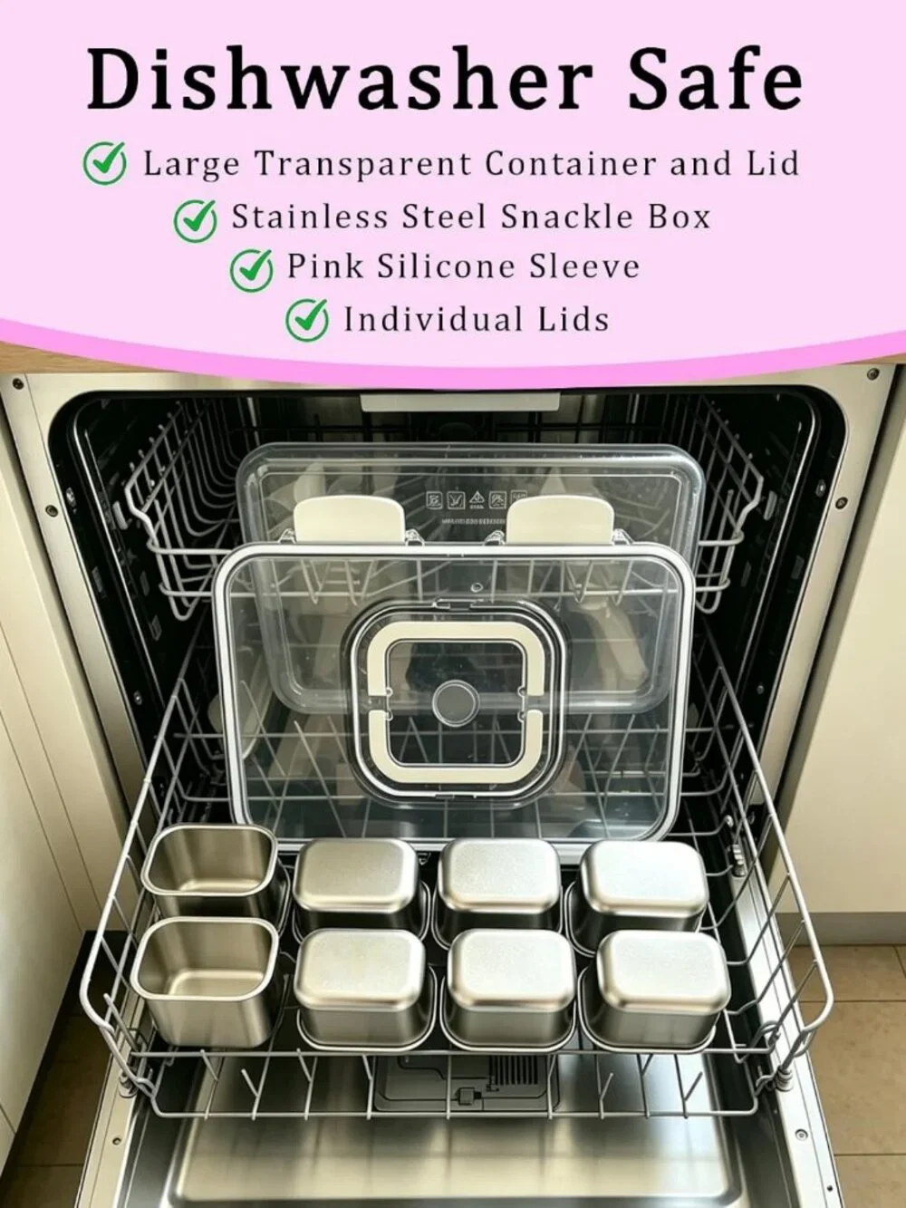 Large Stainless Steel Snack Tray with Lid & Handle, 8-Compartment Platter for